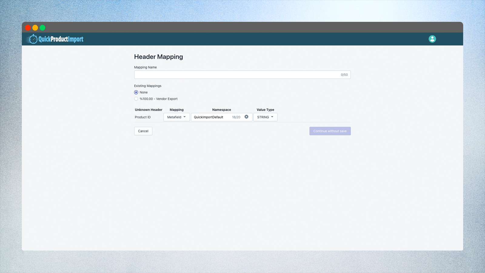 Quick Product Import mapping en metafields