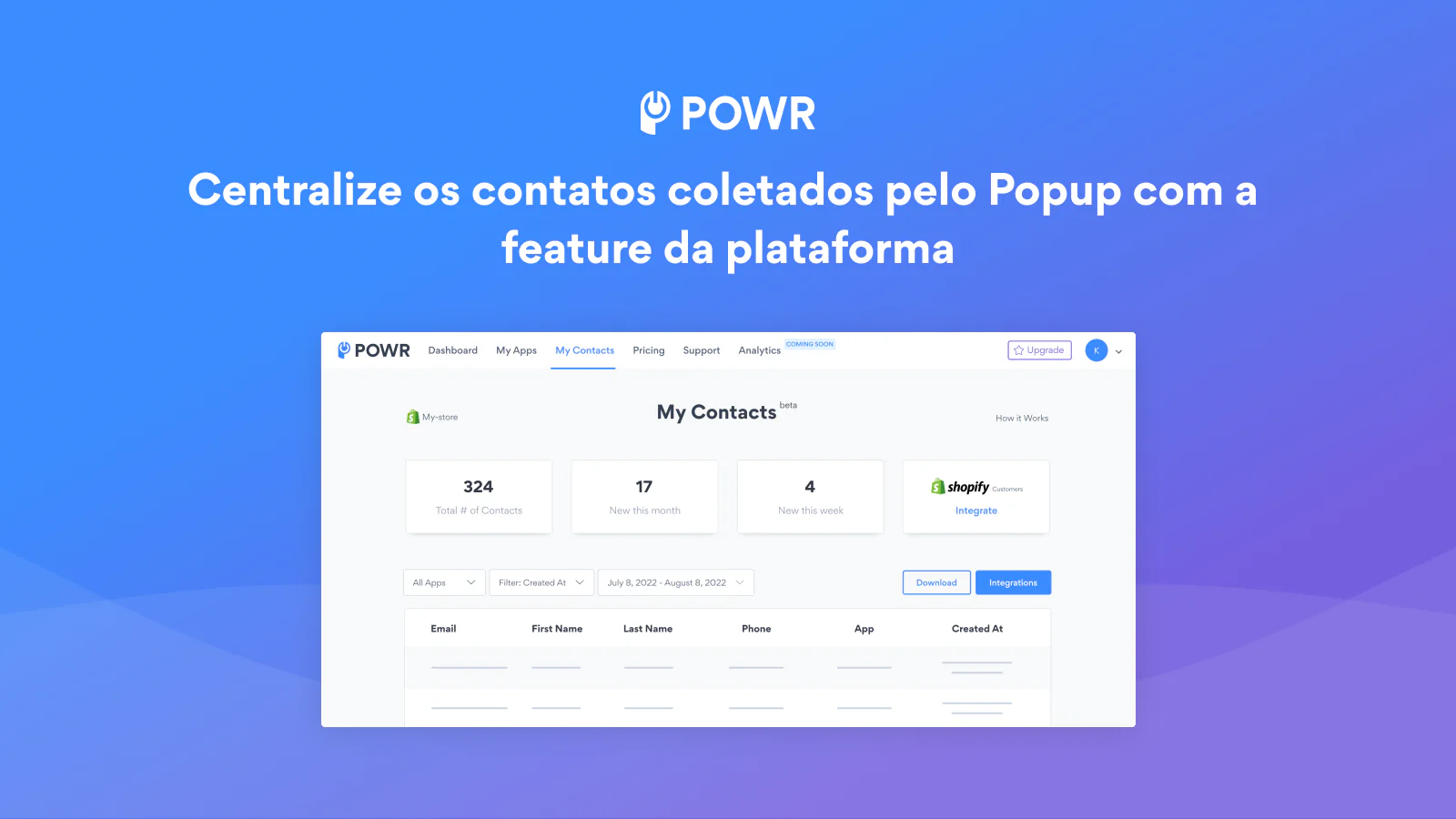 Centralize os contatos coletados pelo Popup com o Shopify