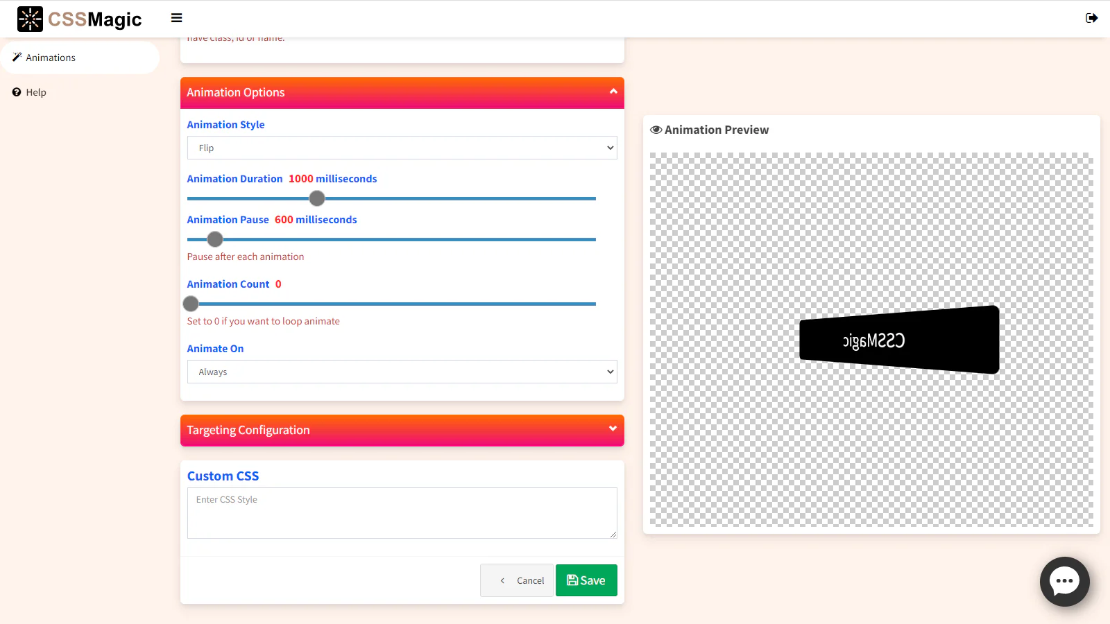 Options d'animation.