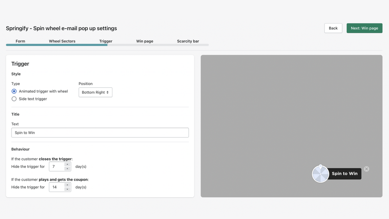 Trigger settings form