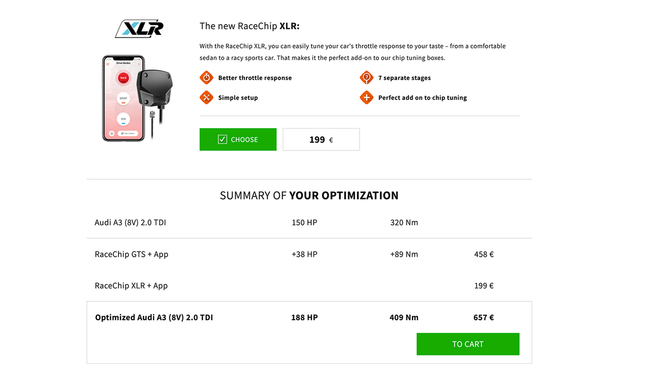 racechip add products to cart