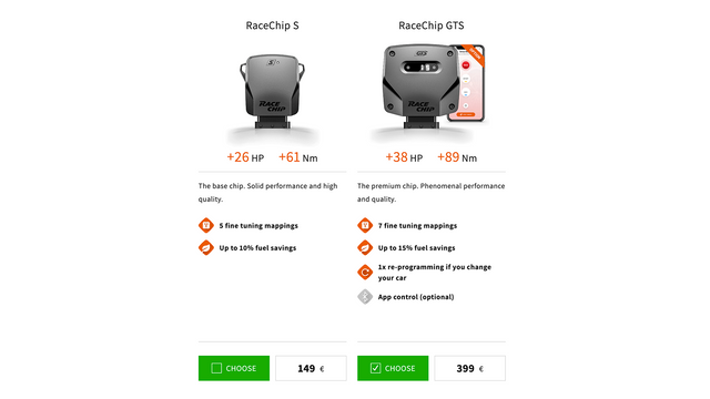 racechip chip selecteren