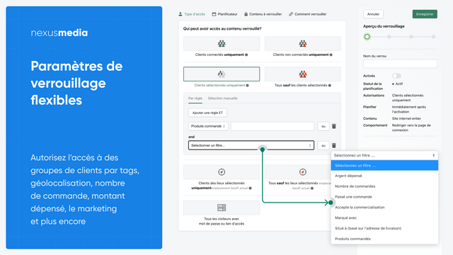 Paramètres de verrouillage flexibles, connexion b2b pour voir