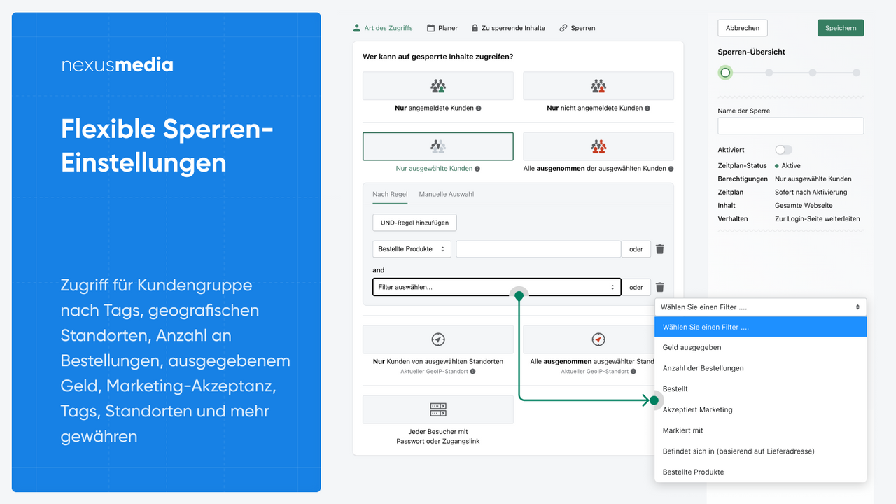 Flexible Sperren-Einstellungen, B2B-Anmeldung zur Ansicht