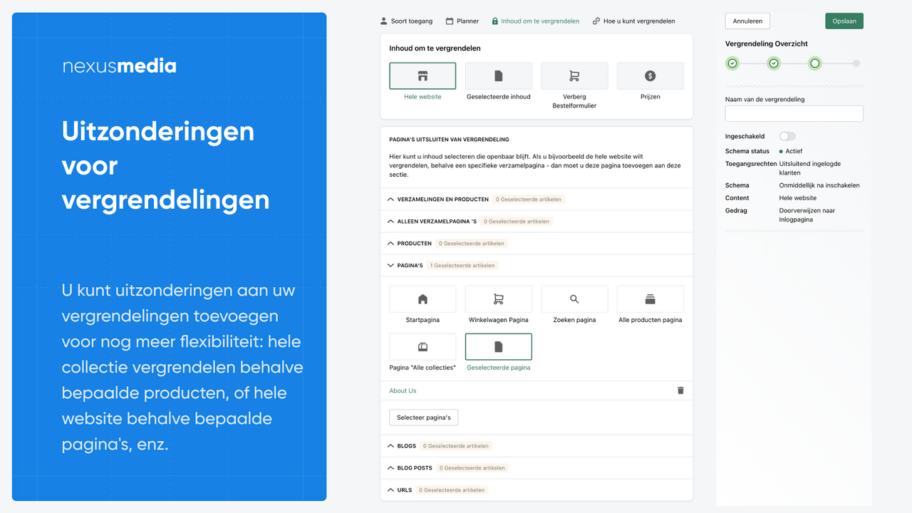 Uitzonderingen voor vergrendelingen, inloggen voor toegang