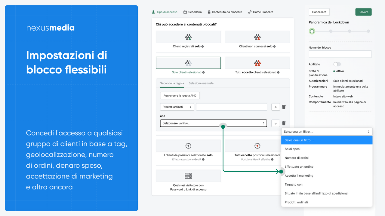 Impostazioni di blocco flessibili, accesso b2b per vedere.