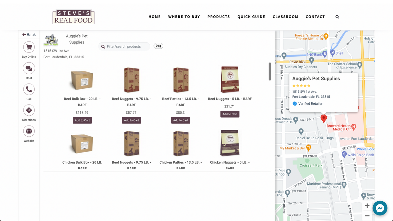 Store locator listing with products automatically enabled
