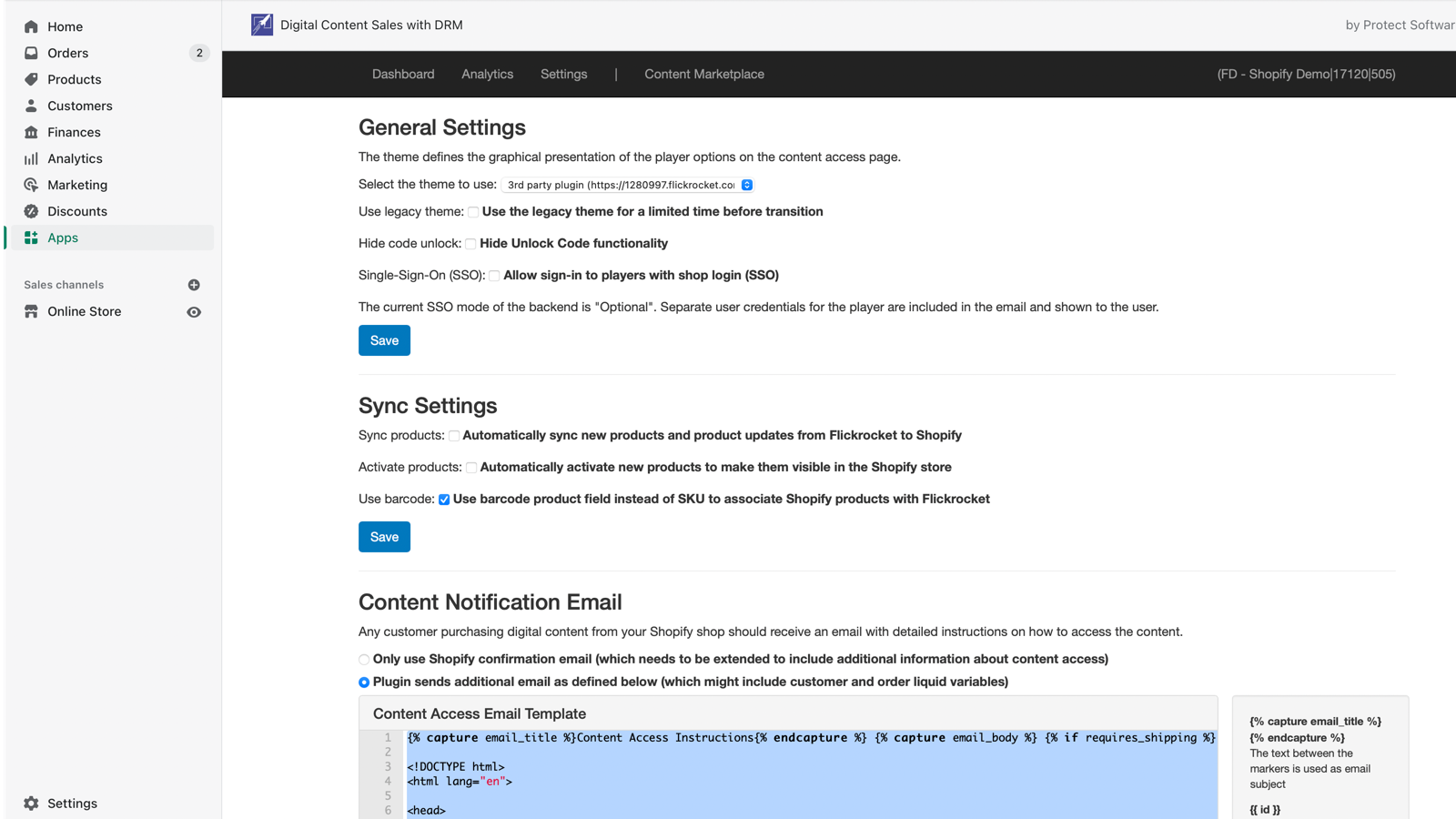 Configuraciones de la aplicación