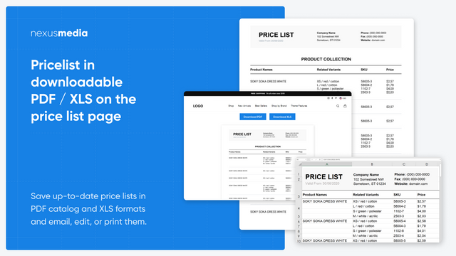Salve a lista de preços em formatos PDF ou XLS, diretamente da loja