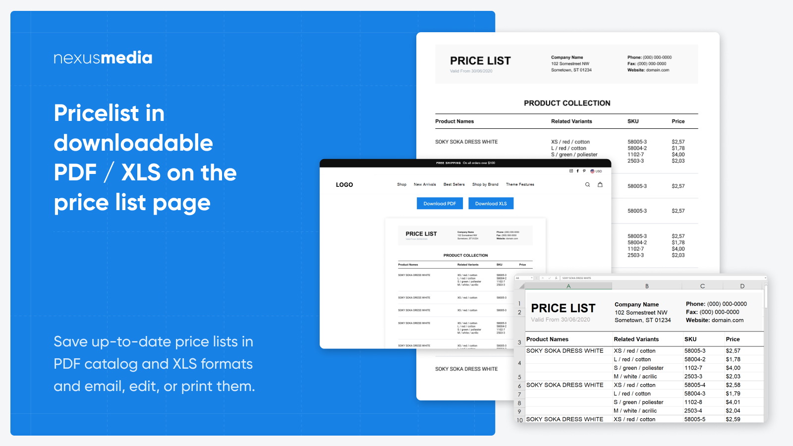 Gem prisliste i PDF eller XLS formater, direkte fra butikken