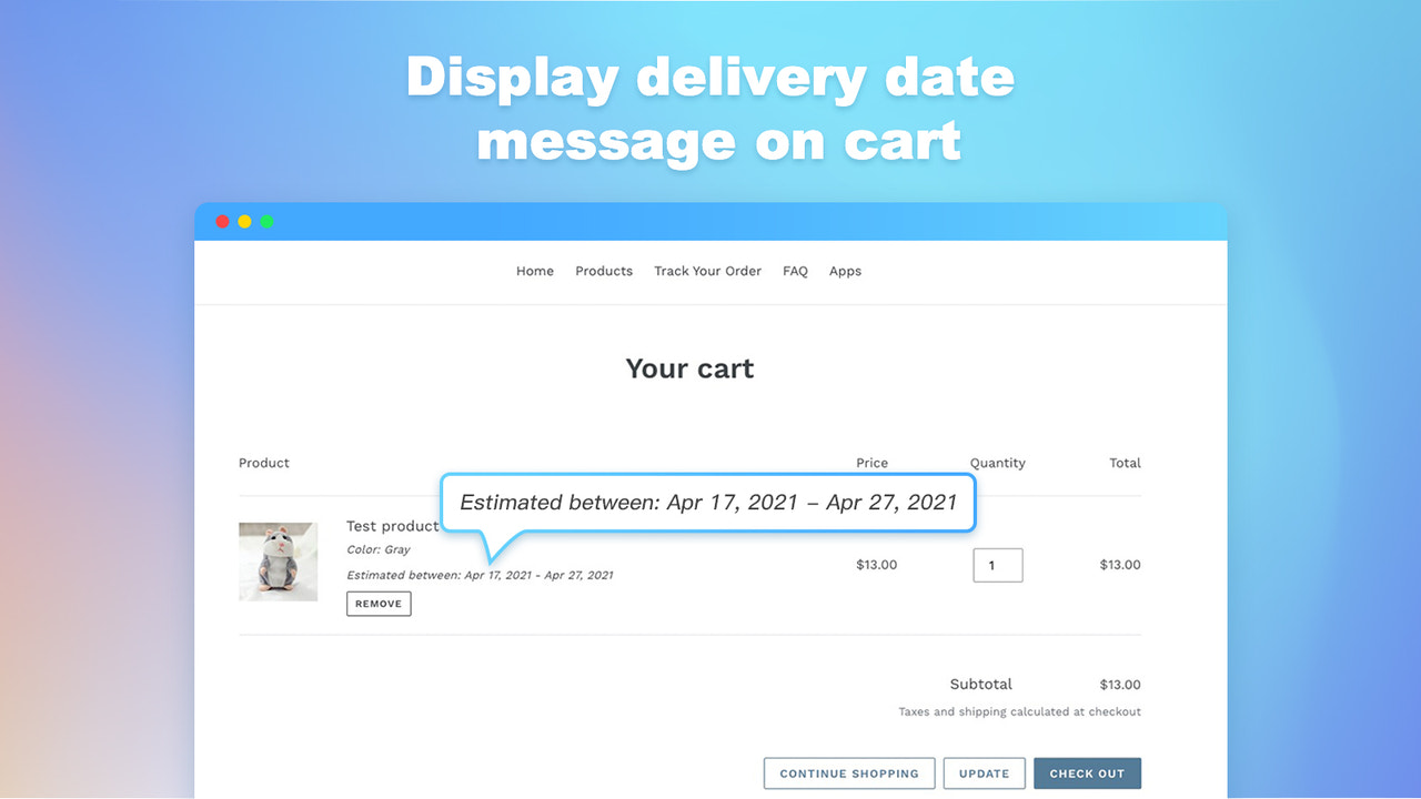Display estimated delivery time in cart page