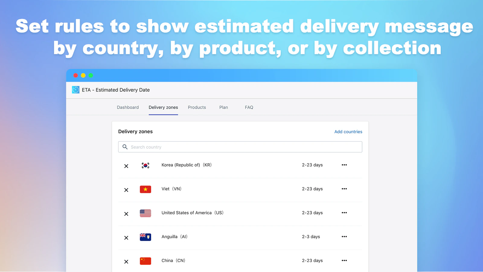 Defina regras com base em diferentes países ou produtos