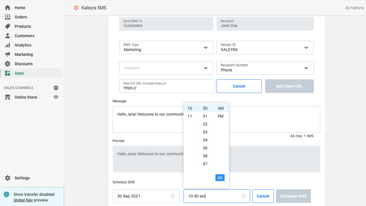 Preview, Test and Schedule your SMS