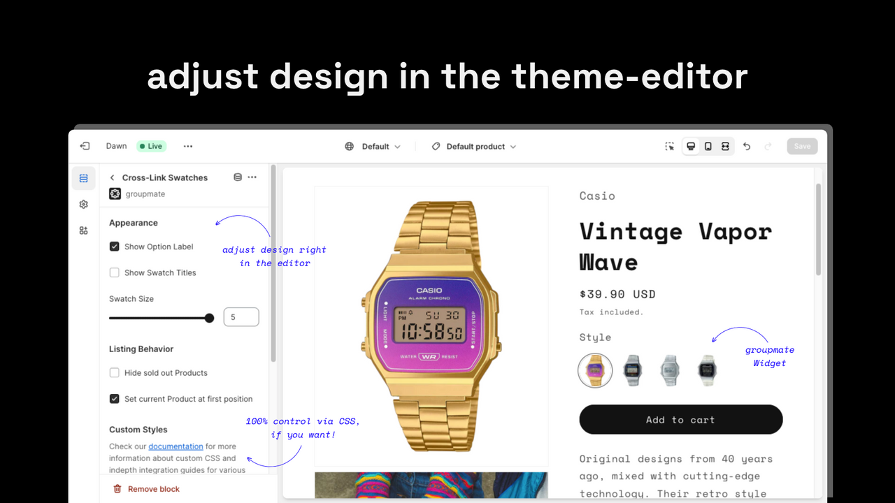 Passen Sie das Design im Theme-Editor an