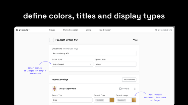 set colors, titles and display types