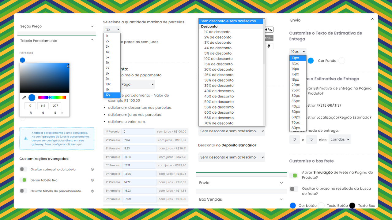 Personalize a taxa de juros de acordo com o número de parcelas