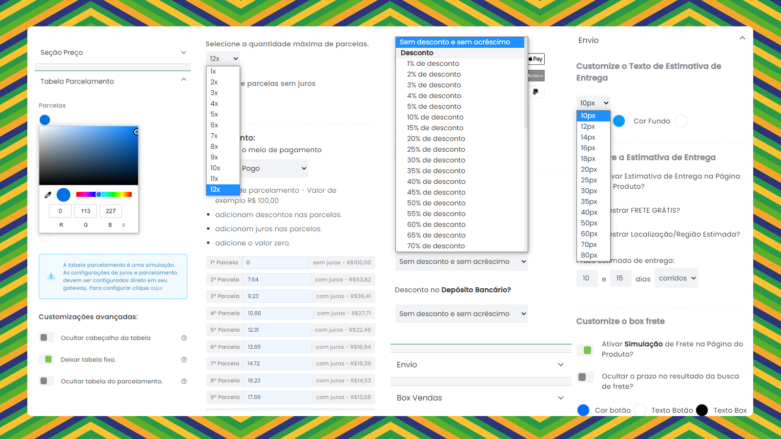 Personalize a taxa de juros de acordo com o número de parcelas