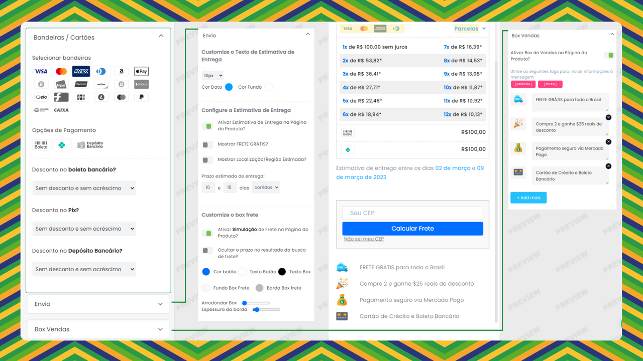 Configure as mensagens que aparecerão no Box Venda