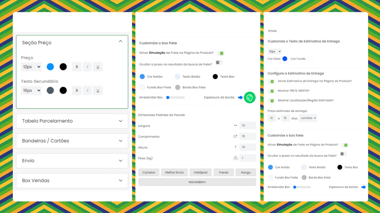 Customize cores, fontes e tamanhos no Box Venda para combinar