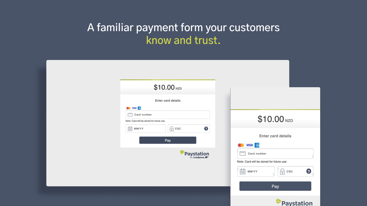 El formulario de pago de Paystation funciona en dispositivos móviles y de escritorio.