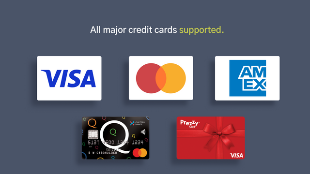 客户可以使用所有主要的卡片进行Paystation支付。