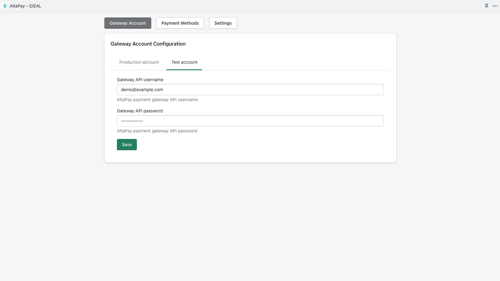 Gateway Account Configurations