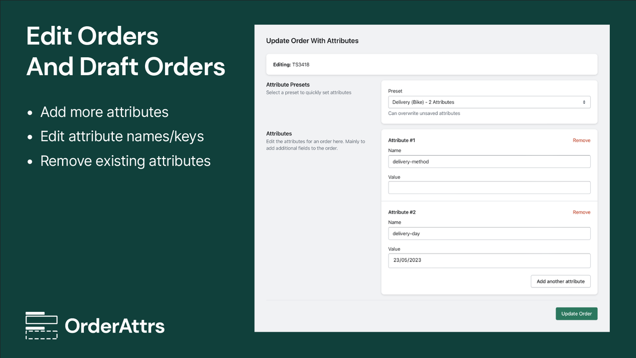 Modifiez les attributs sur les commandes existantes et les commandes en attente