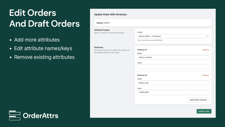 OrderAttrs Screenshot