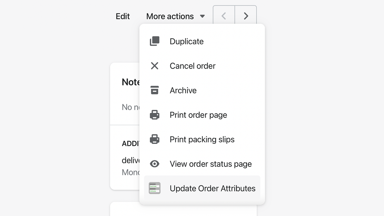 Accédez depuis le menu d'autres actions