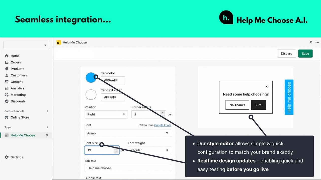 Problemfri integration. Skærmbillede af Style Editor