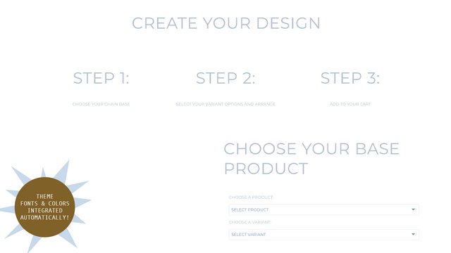 Selecciona tus variantes de producto; fuentes y colores automatizados del tema 