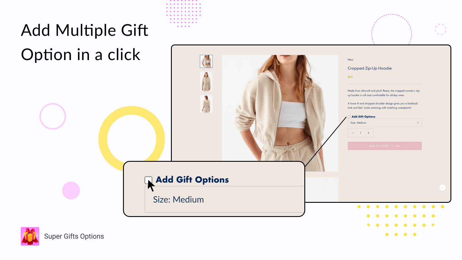 L'application en action : Les options de cadeaux ajoutées dans une page de produit