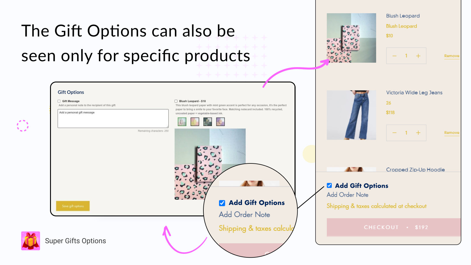 Mostre as opções de presente apenas para produtos específicos selecionados