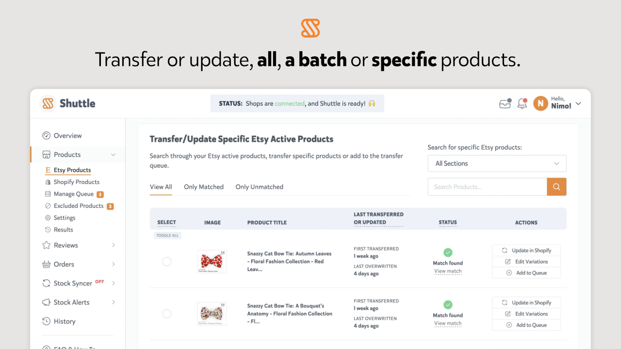Shuttle ‑ Sync With Etsy - Effortless Sync Of Products, Inventories, Orders  & Reviews | Shopify App Store