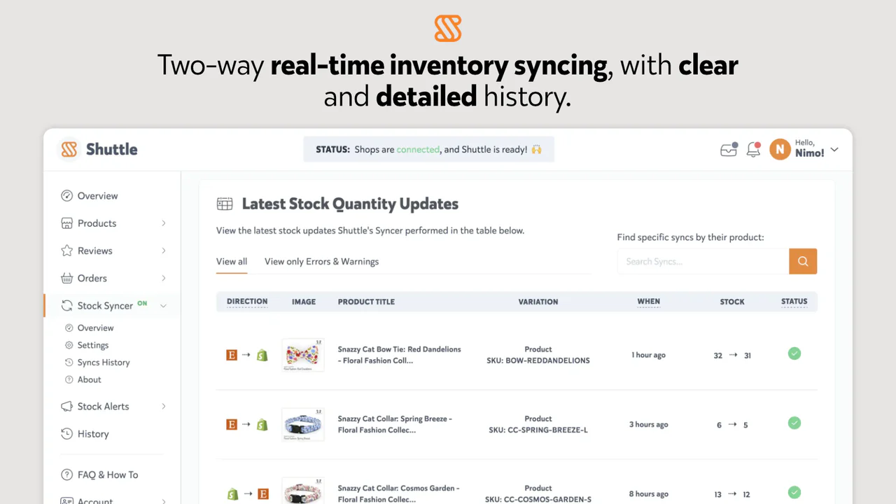 Synchronisation bidirectionnelle en temps réel des stocks, avec un historique détaillé