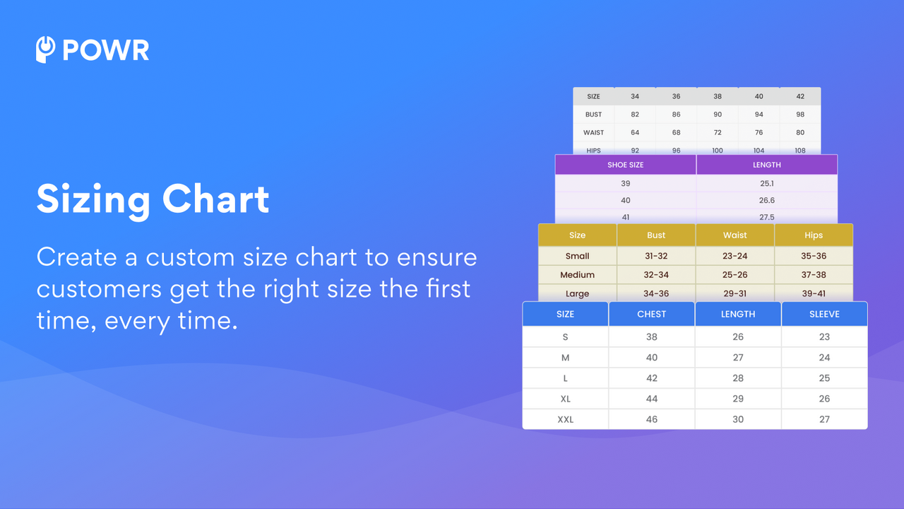 POWR: Size Chart Size Guide Screenshot