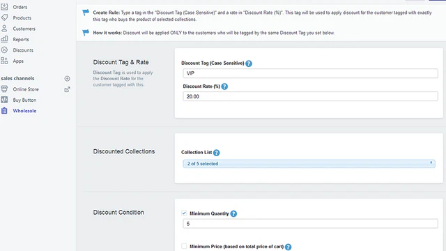 Creating wholesale discount rule in app backend