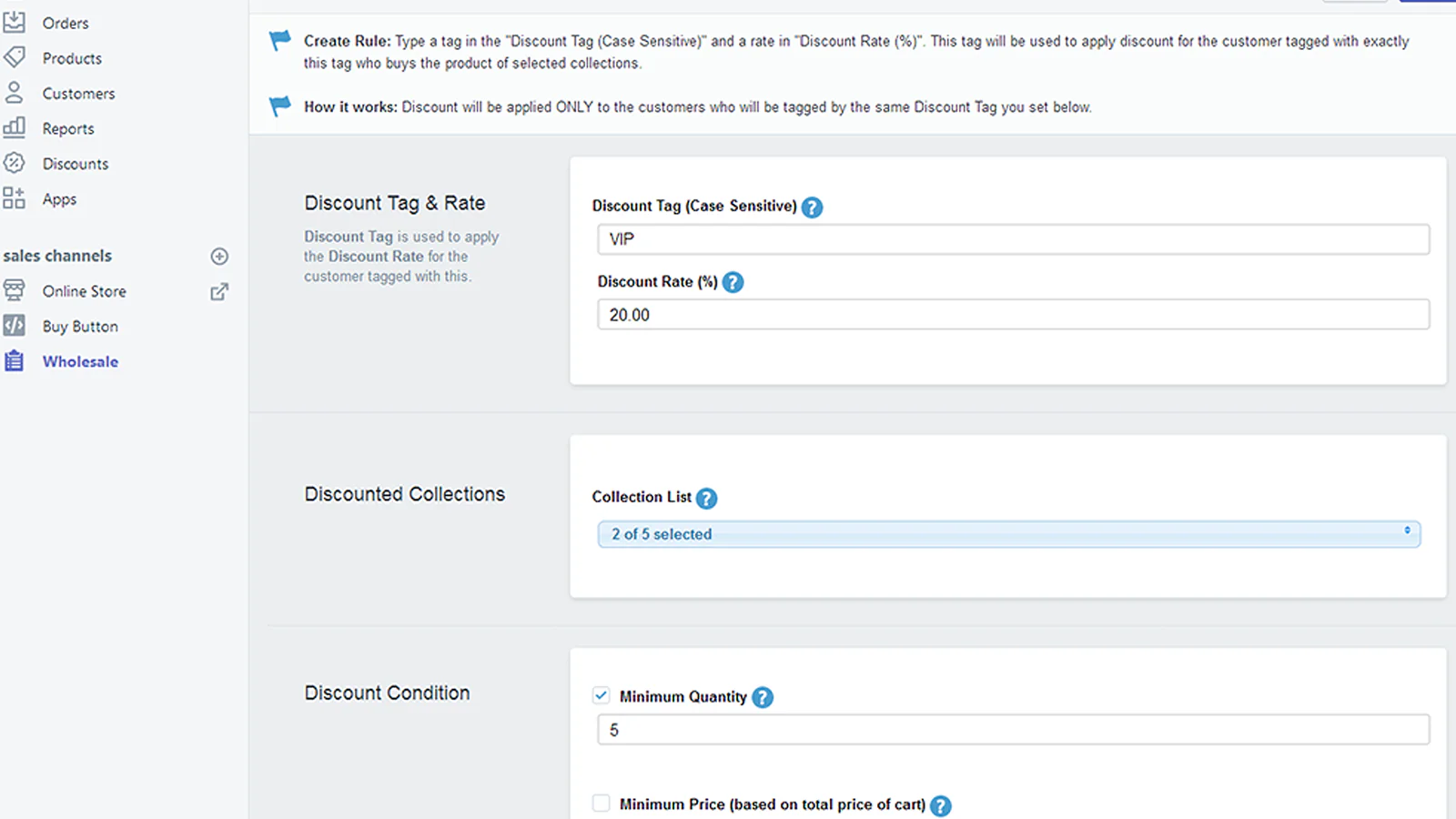 Creating wholesale discount rule in app backend