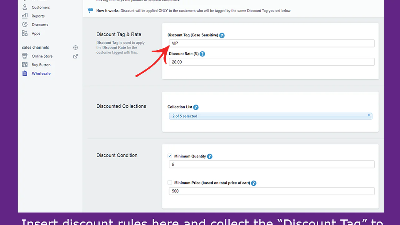 Creating wholesale discount rule in app backend (showing custome