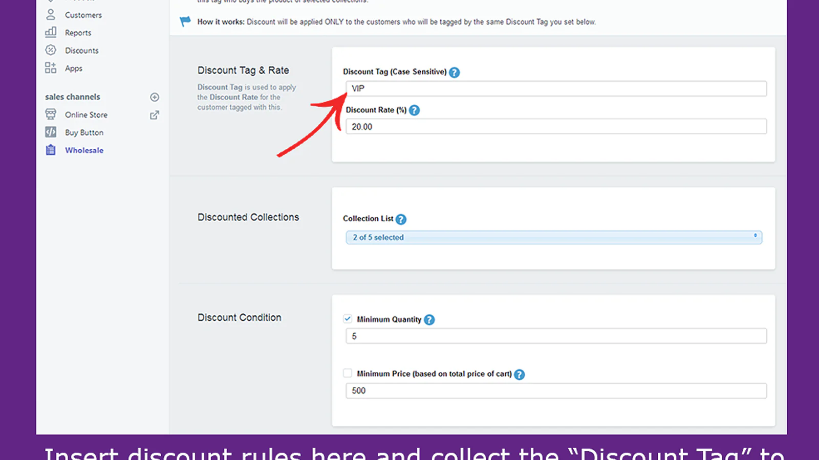 Creating wholesale discount rule in app backend (showing custome