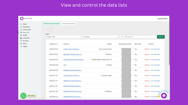 Visualize e controle as listas de dados