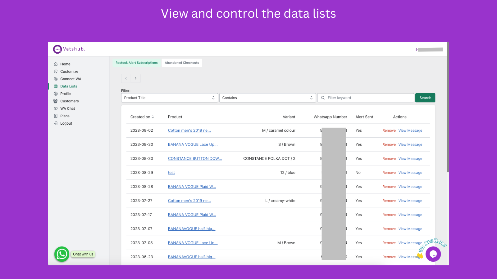 Visualize e controle as listas de dados