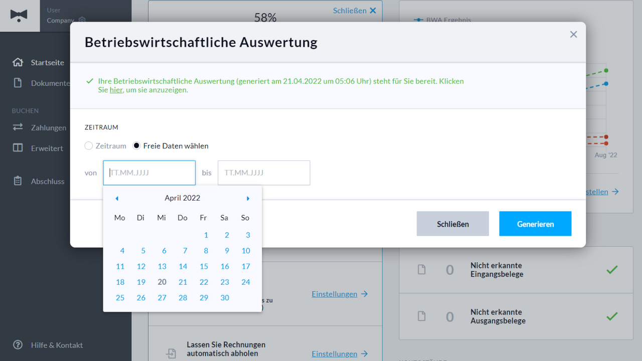 betriebswirtschaftliche Auswertung generieren