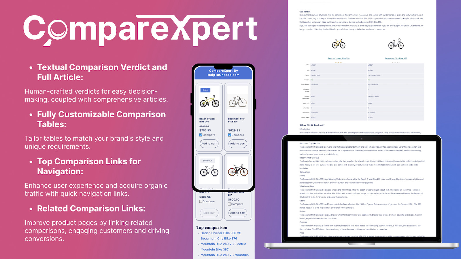 Principales caractéristiques : contenu textuel de comparaison de haute qualité