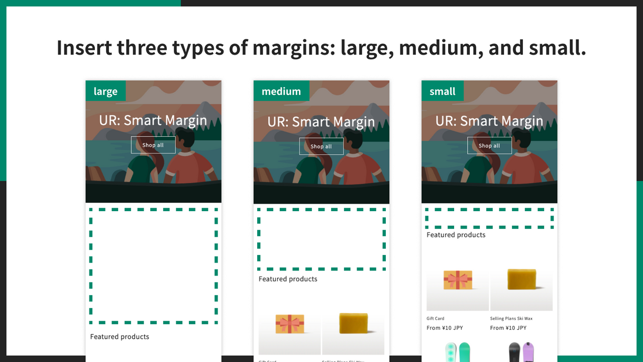 Insérez trois types de marges : grande, moyenne et petite. 