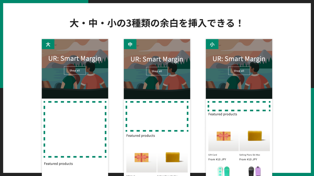  大・中・小の3種類の余白を挿入できる！