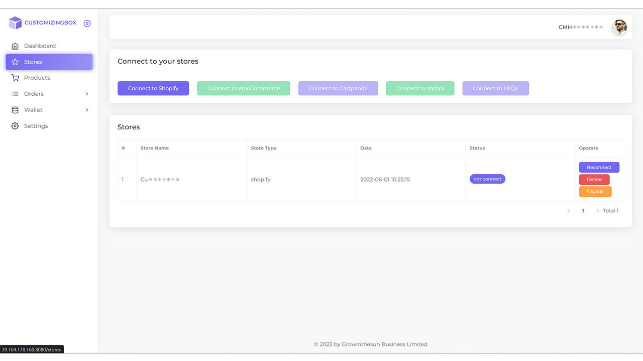 connexion au magasin customizingbox