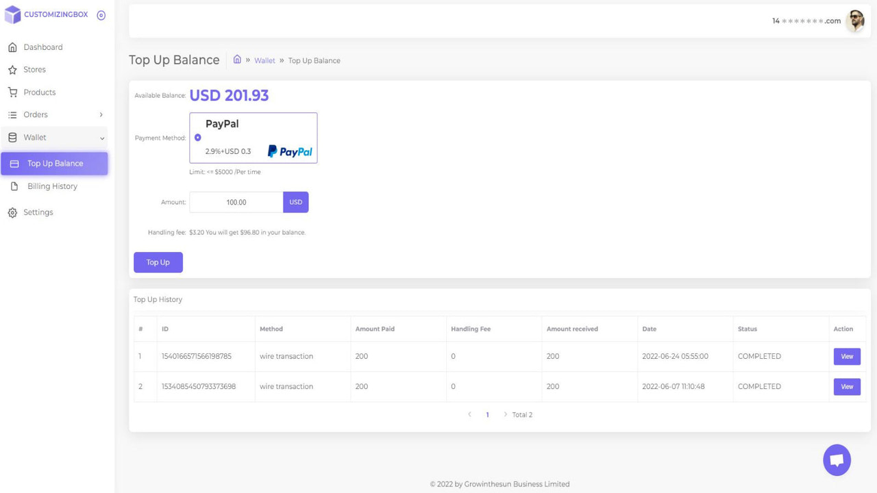 customizingbox top up balance