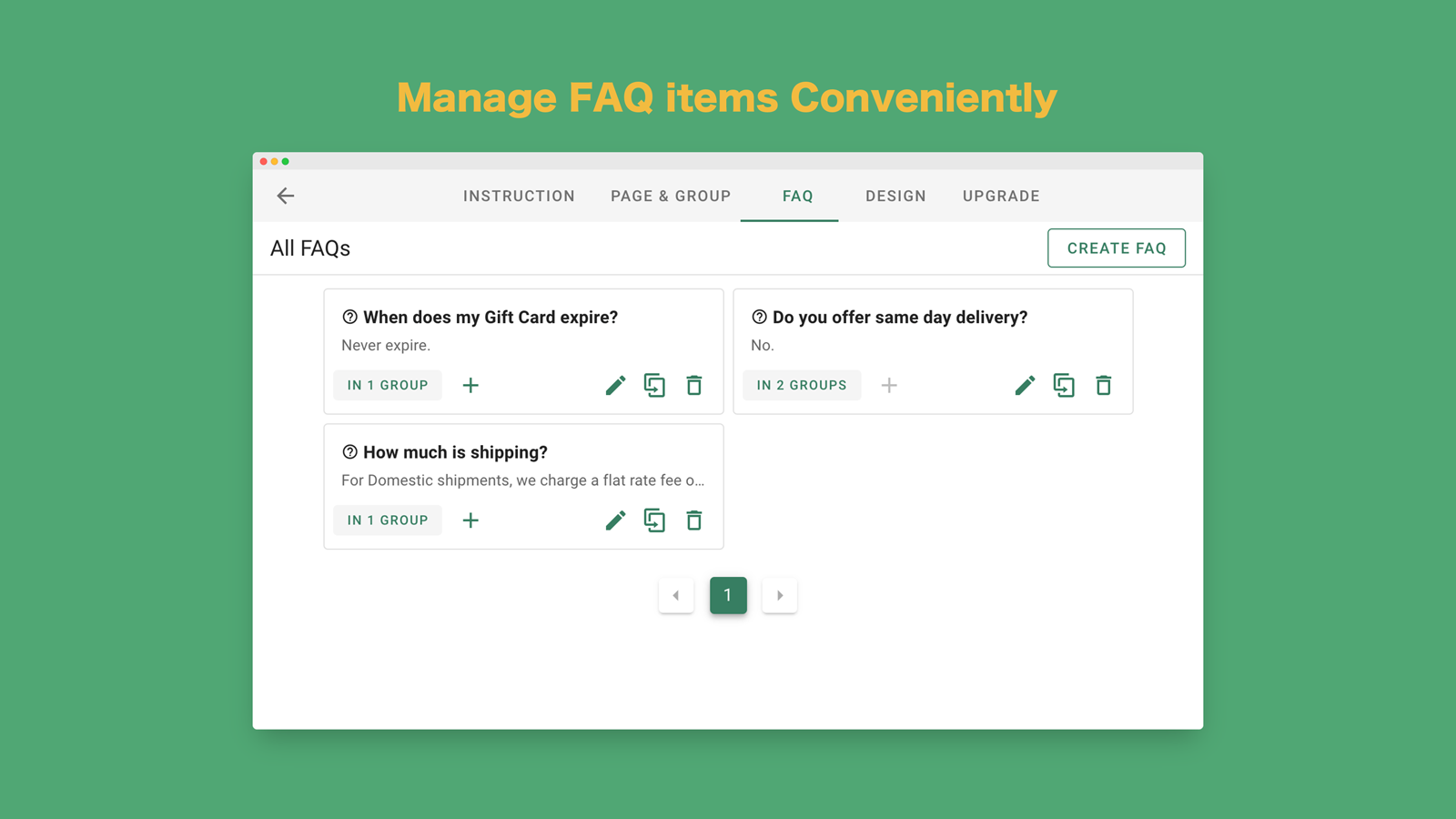 Manage FAQs Groups and FAQ Page