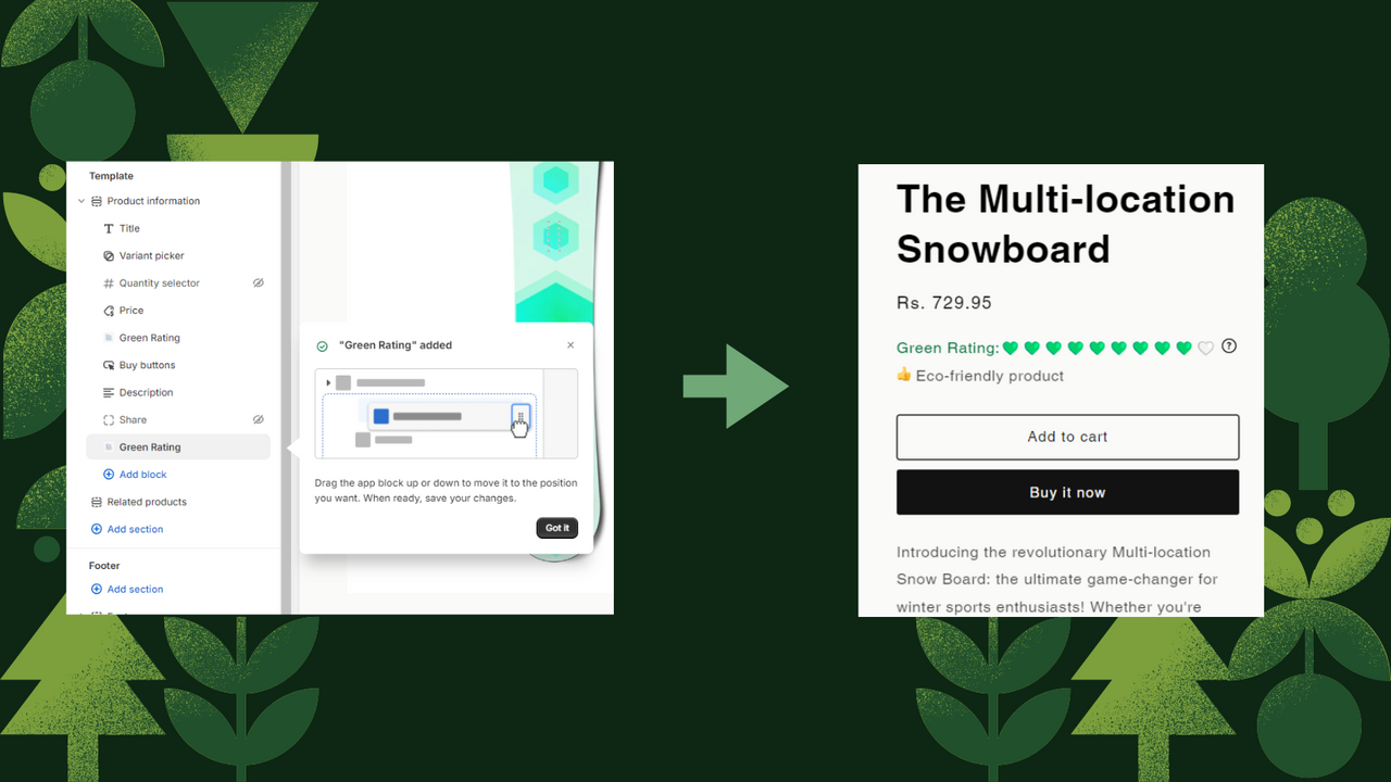 Incrusta fácilmente el widget de Puntuación Verde en la página del producto